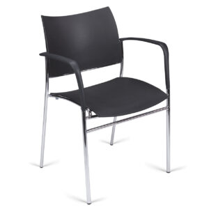 fauteuil 4 pieds chromé accoudoirs design noir.