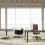 Mobilier de bureau épuré à Mougins – Pieds coniques assortis au plateau pour un design moderne et minimaliste