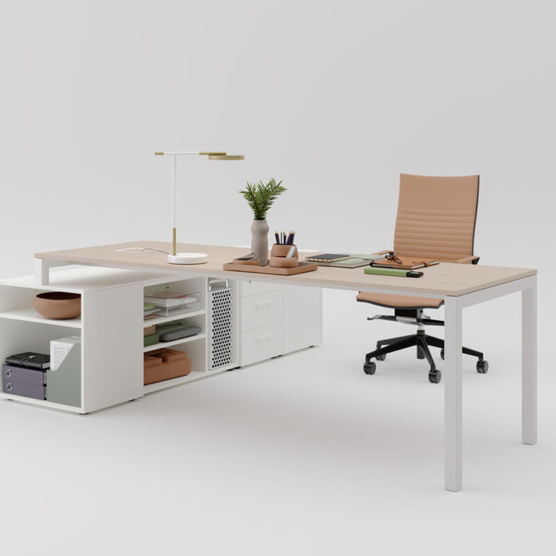 Mobilier Bureau DIE avec pieds métal droit assortis au plateau. Personnalisation des couleurs disponible, mobilier de bureau moderne pour Antibes, Toulon et Trans en Provence.