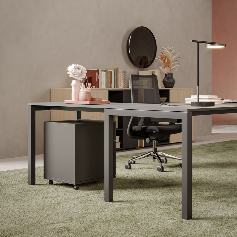 Mobilier Bureau DIE avec pieds métal droit assortis au plateau. Personnalisation des couleurs disponible, mobilier de bureau moderne pour Carros, toute la France.