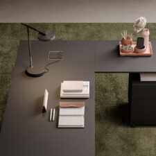 Mobilier Bureau DIE avec pieds métal droit assortis au plateau. Personnalisation des couleurs disponible, mobilier de bureau moderne pour Monaco, Sophia Antipolis, Opio.
