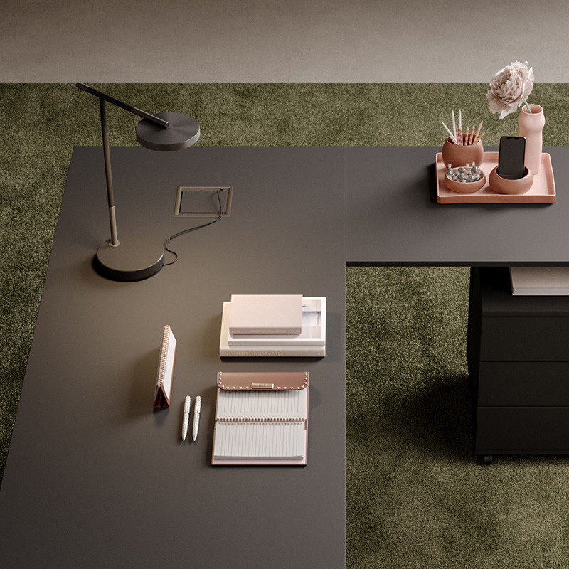 Mobilier Bureau DIE avec pieds métal droit assortis au plateau. Personnalisation des couleurs disponible, mobilier de bureau moderne pour Monaco, Sophia Antipolis, Opio.