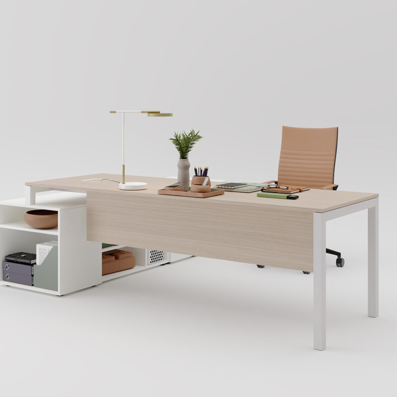 Mobilier Bureau DIE avec pieds métal droit assortis au plateau. Personnalisation des couleurs disponible, mobilier de bureau moderne pour Saint Laurent du Var, Vallauris et Mougins.