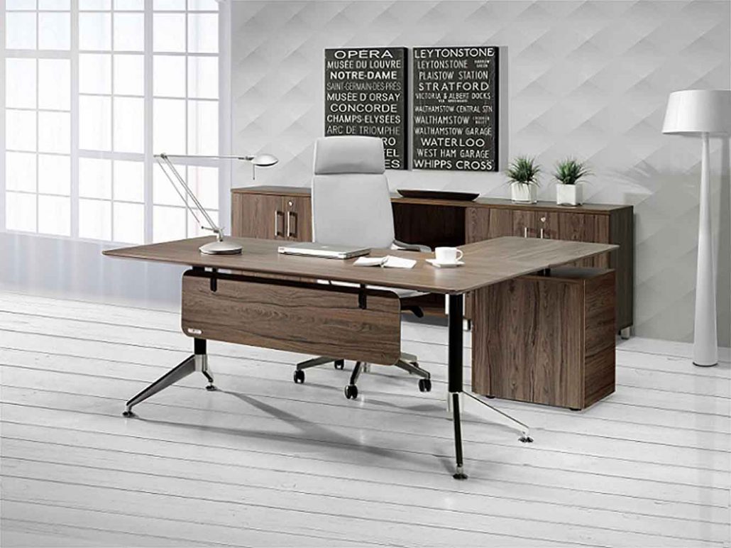 Bureau direction SHARP à Monaco, mobilier direction moderne finition bisautée et pieds chromés