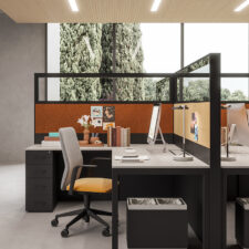 Mobilier Bureau ARP avec pieds métal droit assortis au plateau. Personnalisation des couleurs disponible, mobilier de bureau moderne à Fréjus.