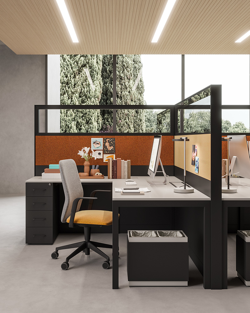 Mobilier Bureau ARP avec pieds métal droit assortis au plateau. Personnalisation des couleurs disponible, mobilier de bureau moderne à Fréjus.