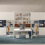 Mobilier Bureau BLUM avec pieds métal droit assortis au plateau. Personnalisation des couleurs disponible, mobilier de bureau moderne à St Maxime.