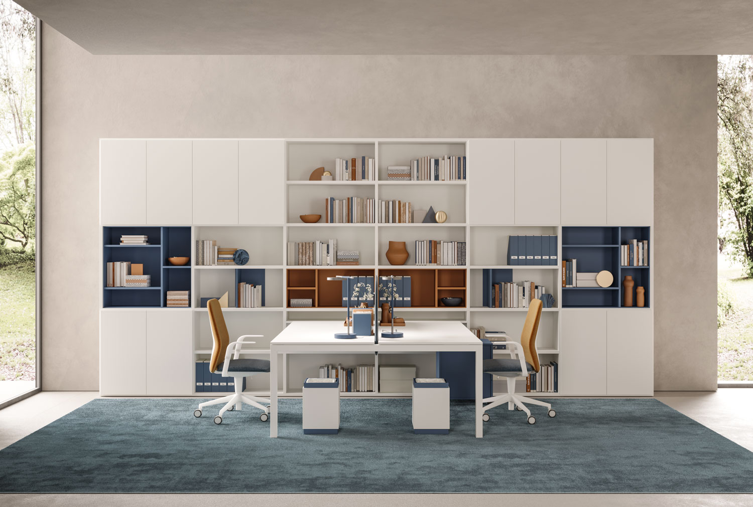 Mobilier Bureau BLUM avec pieds métal droit assortis au plateau. Personnalisation des couleurs disponible, mobilier de bureau moderne à St Maxime.