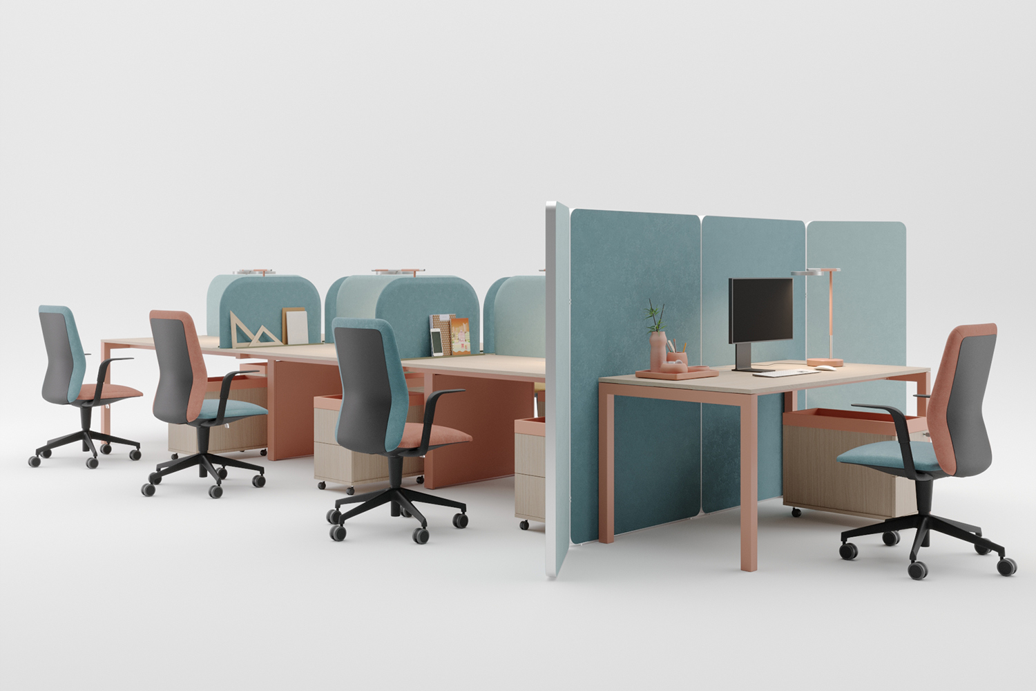 Mobilier Bureau BRISTOL avec pieds métal droit assortis au plateau. Personnalisation des couleurs disponible, mobilier de bureau moderne pour Biot.