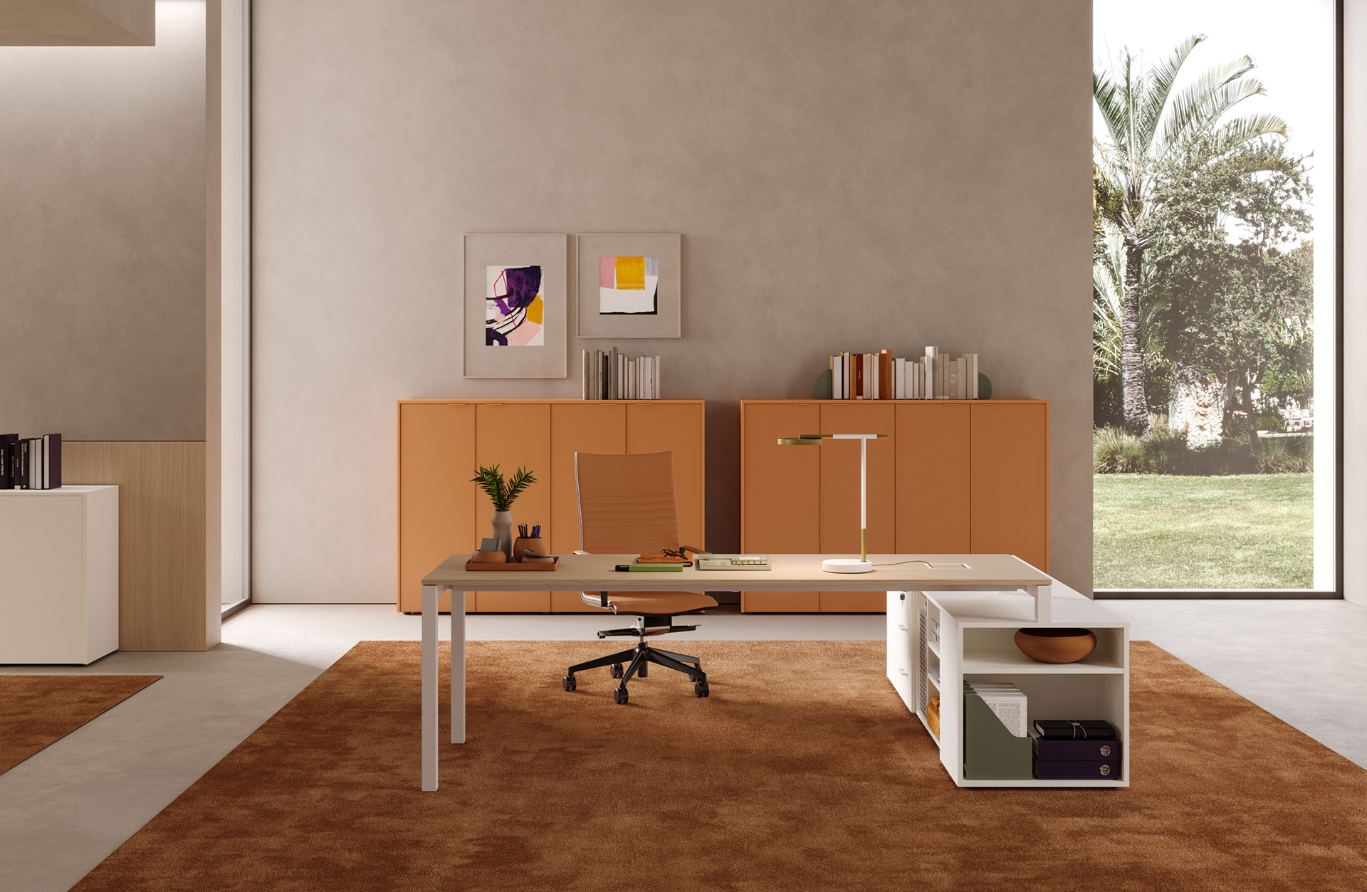 Mobilier Bureau DIAMANT avec pieds métal droit assortis au plateau. Personnalisation des couleurs disponible, mobilier de bureau moderne pour Valbonne.