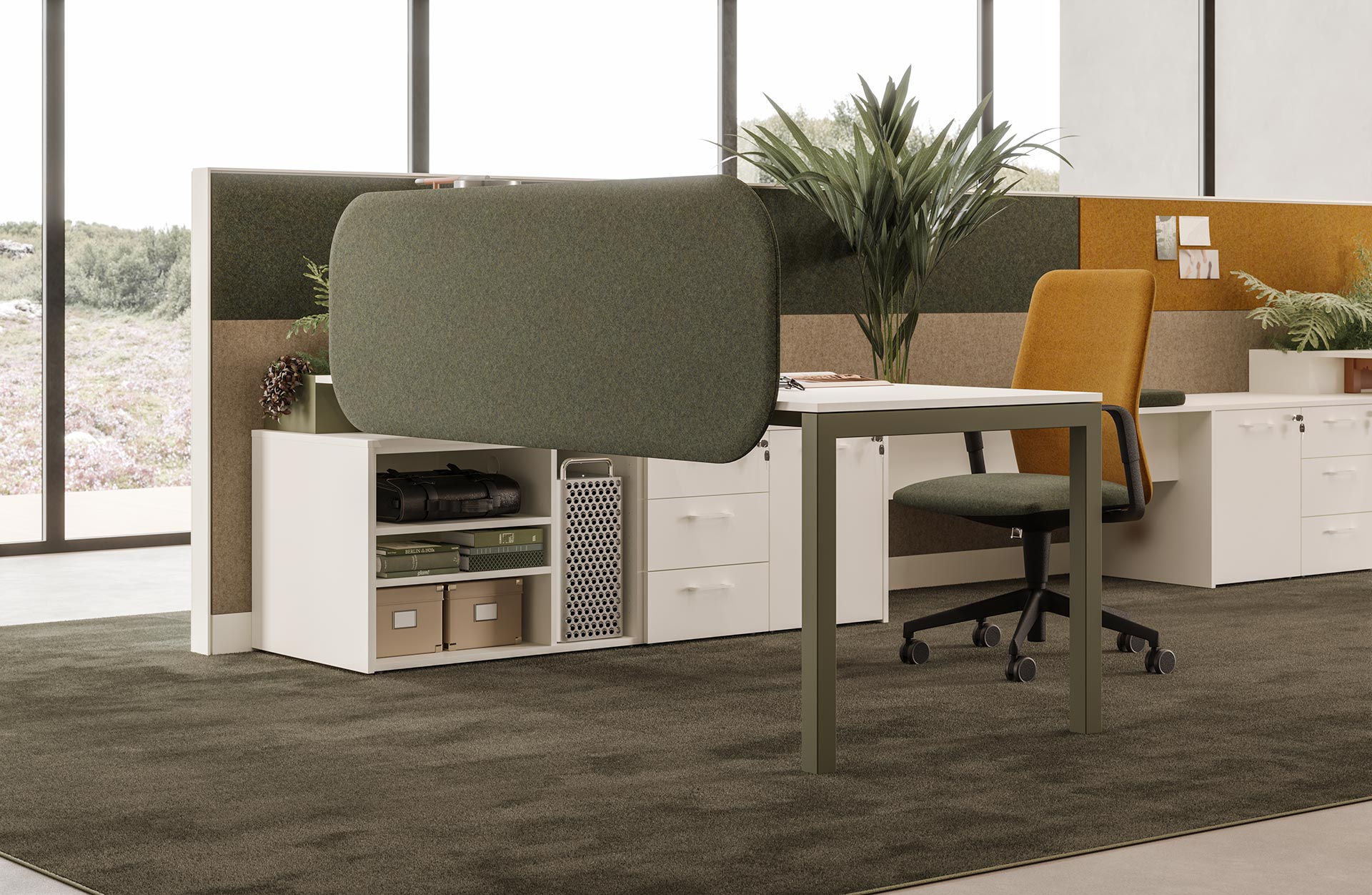 Mobilier Bureau MALAGA avec pieds métal droit assortis au plateau. Personnalisation des couleurs disponible, mobilier de bureau moderne à Pégomas.