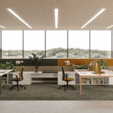 Mobilier de bureau MENDOZA à Mandelieu – bureau moderne personnalisable avec pieds métal et plateau assorti