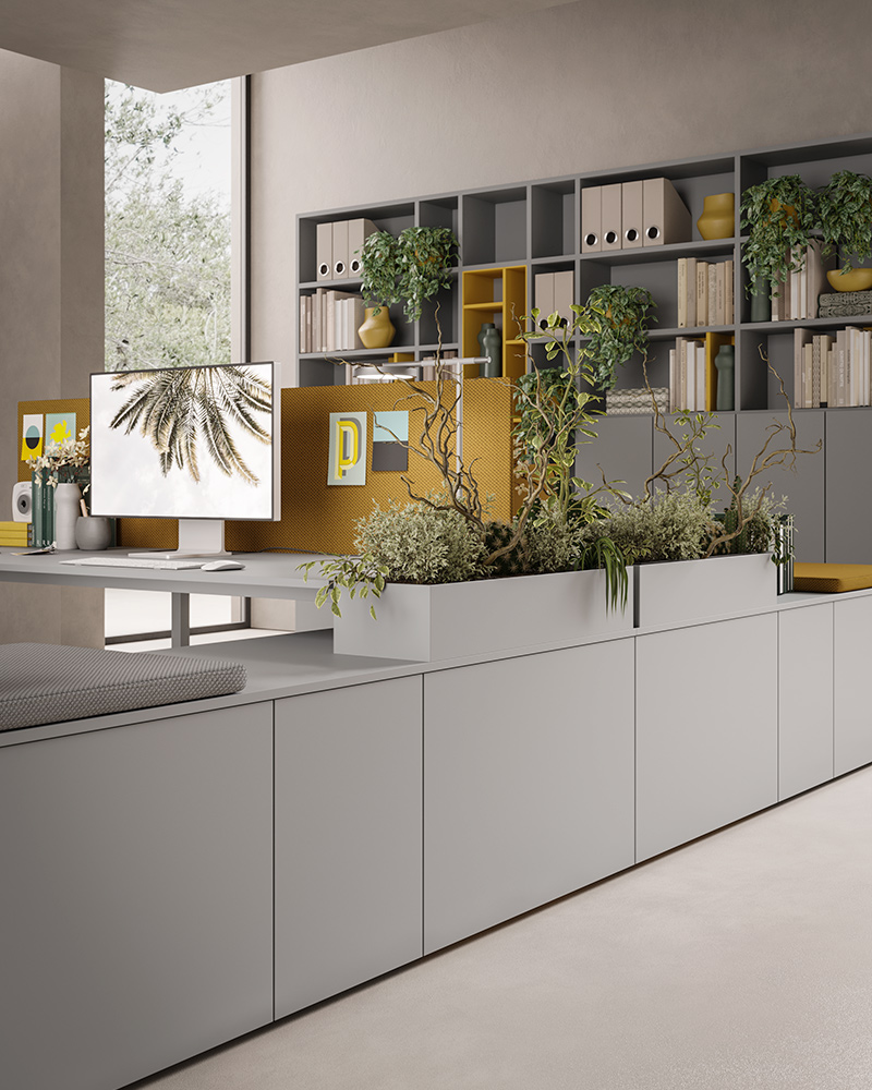 Mobilier Bureau ROSARIO avec pieds métal droit assortis au plateau. Personnalisation des couleurs disponible, mobilier de bureau moderne pour St Laurent du Var.