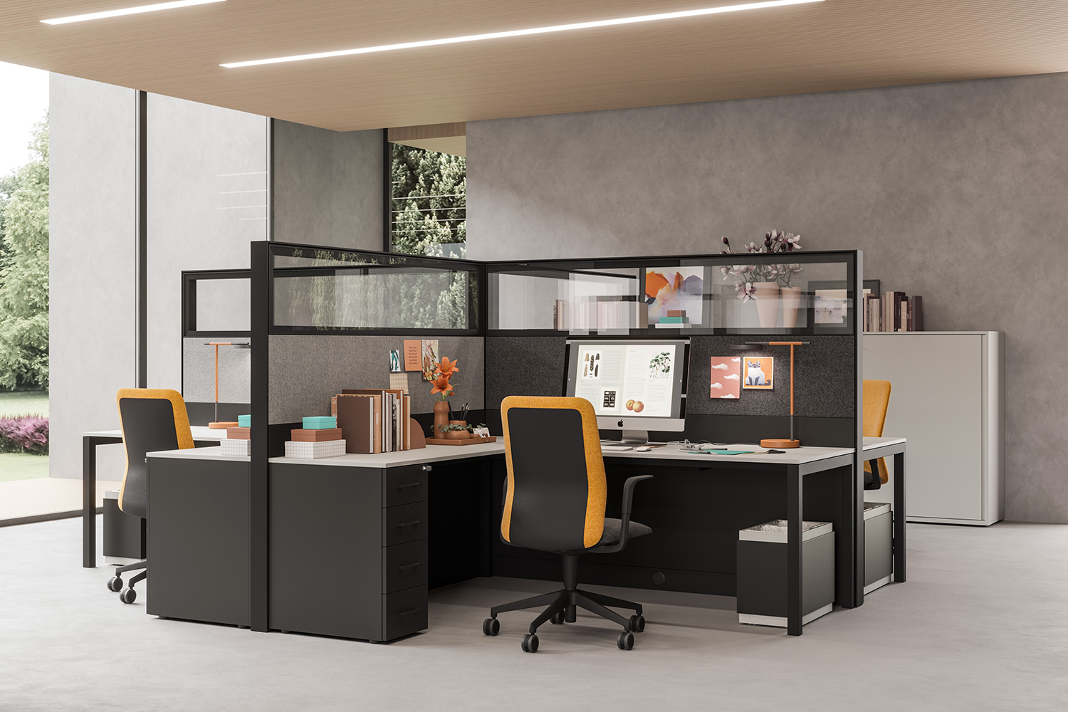 Mobilier Bureau VENISE avec pieds métal droit assortis au plateau. Personnalisation des couleurs disponible, mobilier de bureau moderne à Sophia Antipolis.