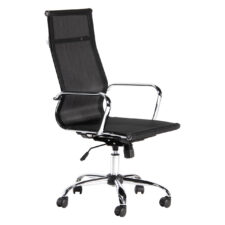 Fauteuil de direction CLASS à Monaco – revêtement PU noir, accoudoirs aluminium et base chromée sur roulettes