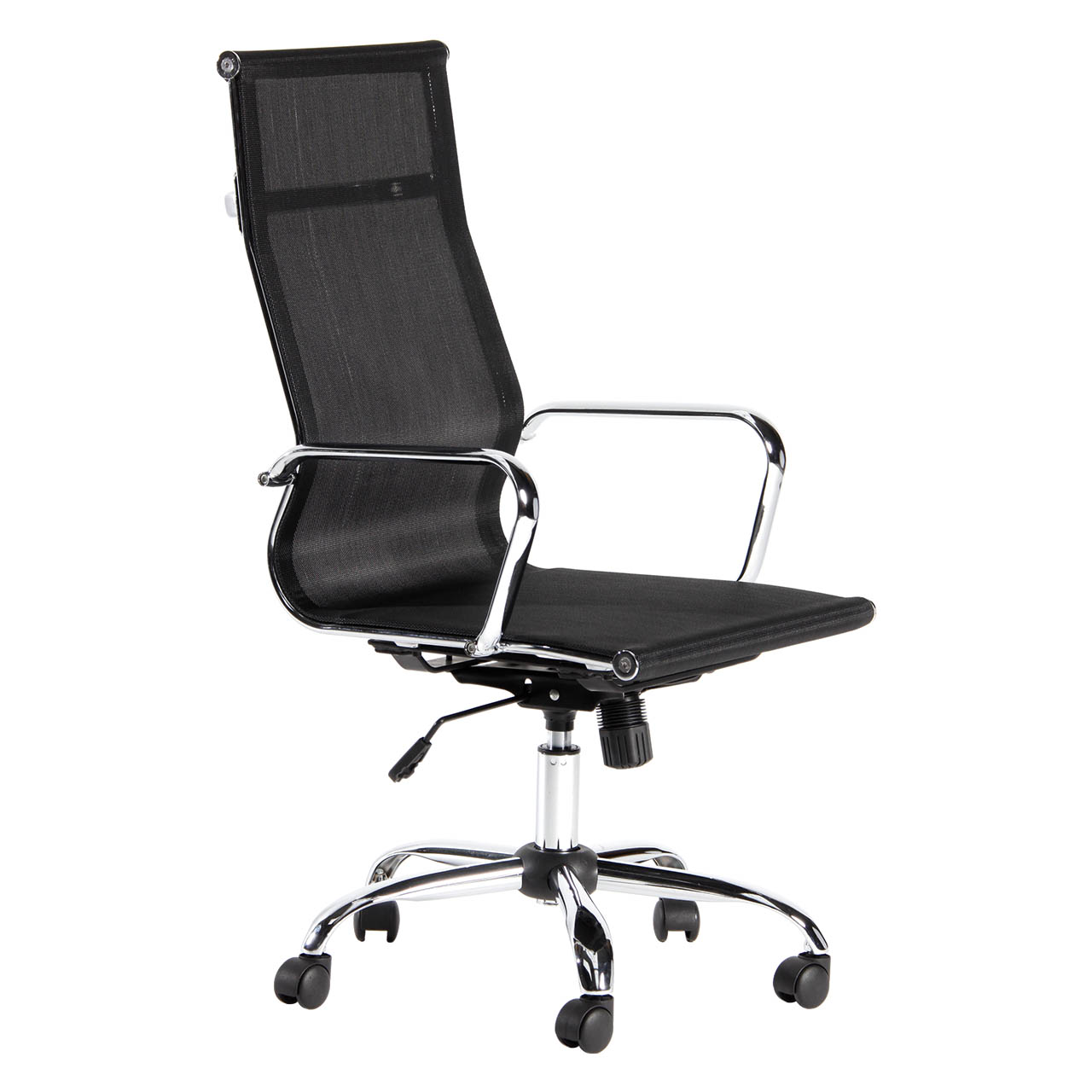 Fauteuil de bureau CLASS à Monaco, revêtement PU noir, base chromée, accoudoirs aluminium