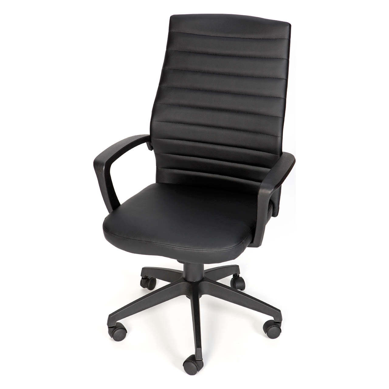 Fauteuil de bureau YANN à Menton, tissu PU noir, mécanisme basculant, accoudoirs fixes